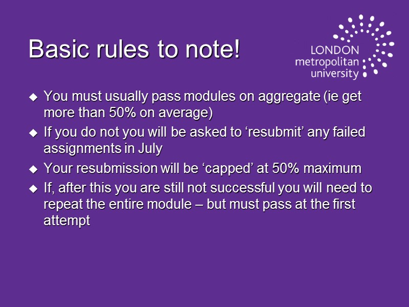Basic rules to note! You must usually pass modules on aggregate (ie get more